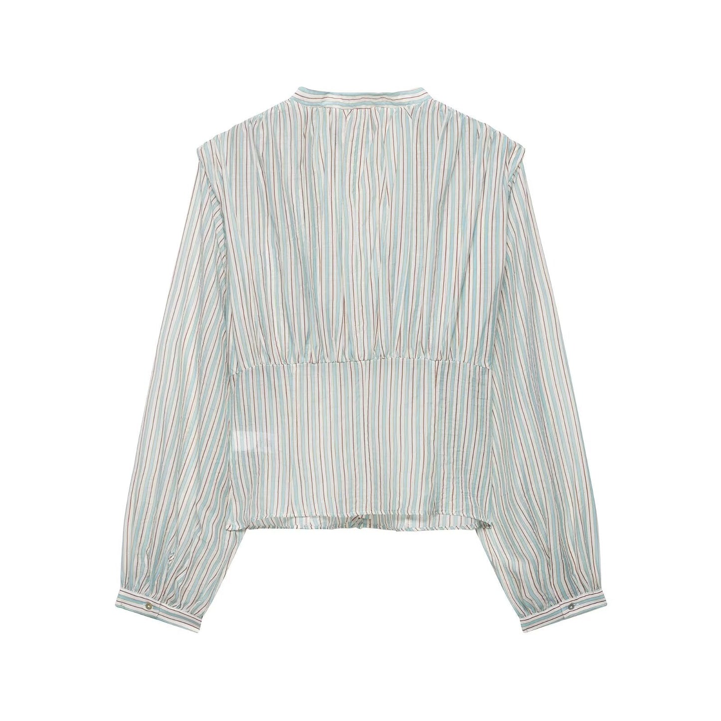 V-Neck Striped Waist-Trimming Casual Shirt