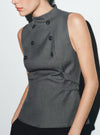 Button Turtleneck Sleeveless Vest Top