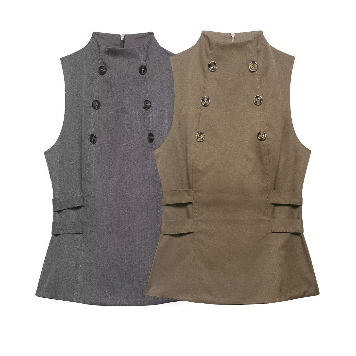 Button Turtleneck Sleeveless Vest Top
