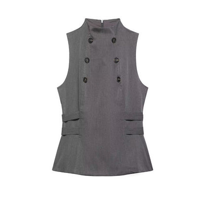 Button Turtleneck Sleeveless Vest Top