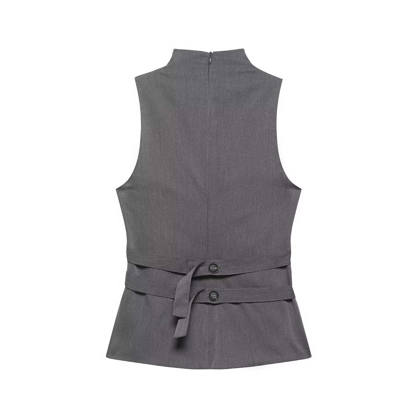 Button Turtleneck Sleeveless Vest Top