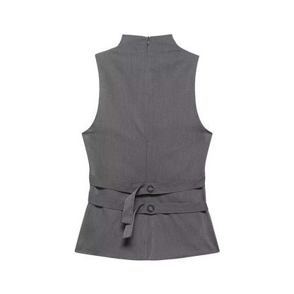 Button Turtleneck Sleeveless Vest Top