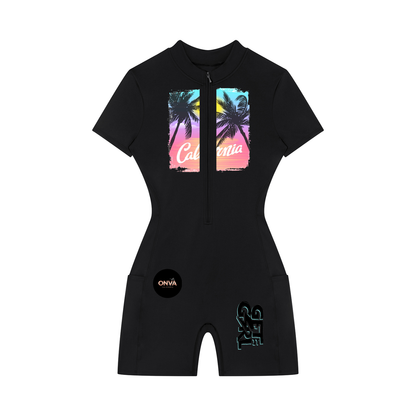 Women's Quarter-Zip Short Sleeve Romper