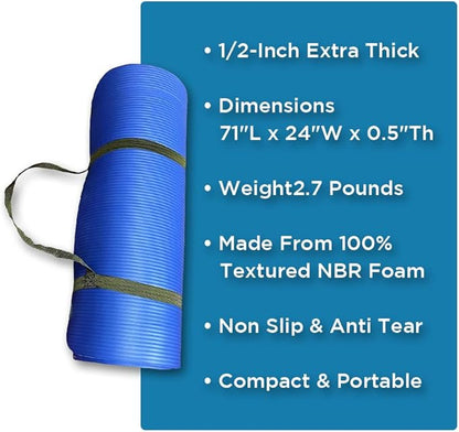 Premium 1/2-Inch Extra Thick Exercise Yoga Mat, Non-Slip Anti-Tear,