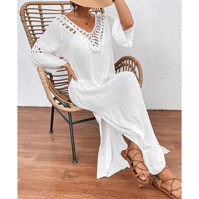 Crochet Colorful Ball Backless Beach Cover-Up