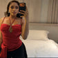 Pleated Thin Strap Halterneck Backless Wrap Top