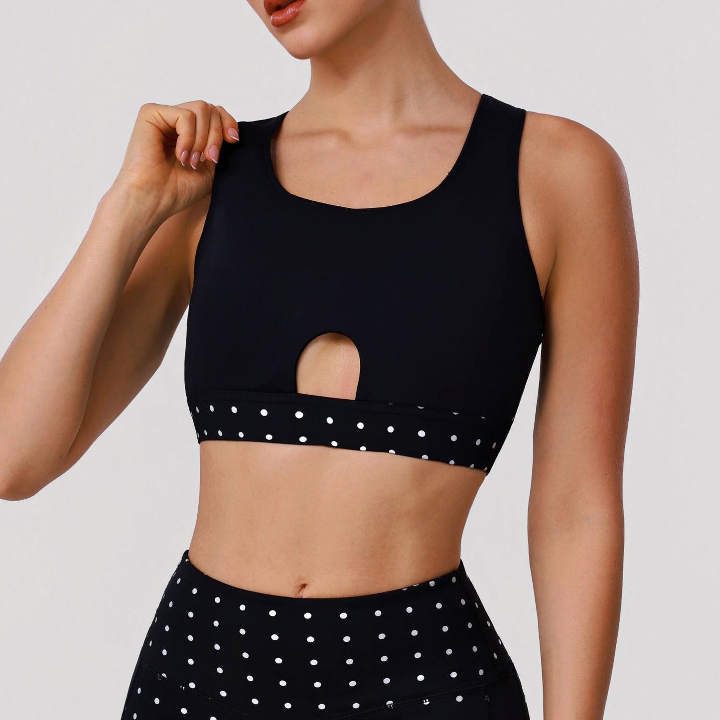 Polka Dot Mesh Padded Push-Up Shockproof Sports Bra