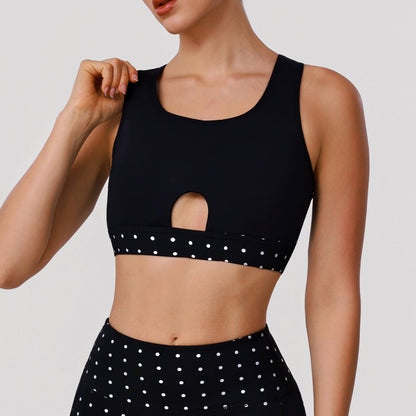 Polka Dot Mesh Padded Push-Up Shockproof Sports Bra