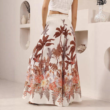 Leaf Print Casual Loose Wide Leg Pants