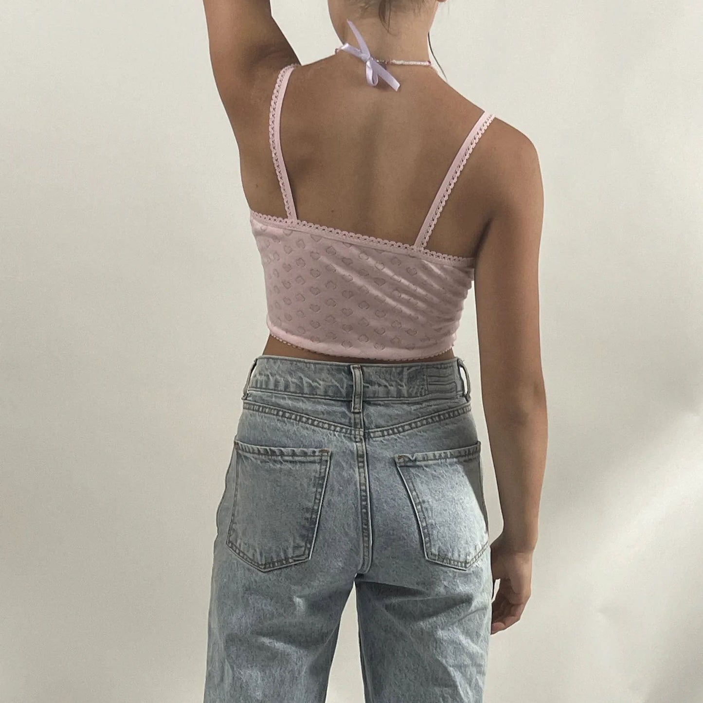 Lace V-Neck Backless Crop Cami Top