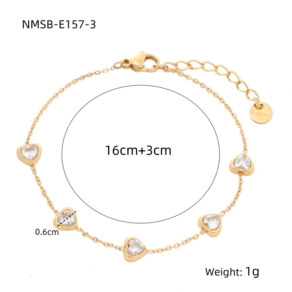 Heart Diamond Stainless Steel Bracelet