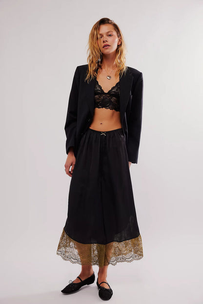 Lace Satin Wide-Leg Office Trousers