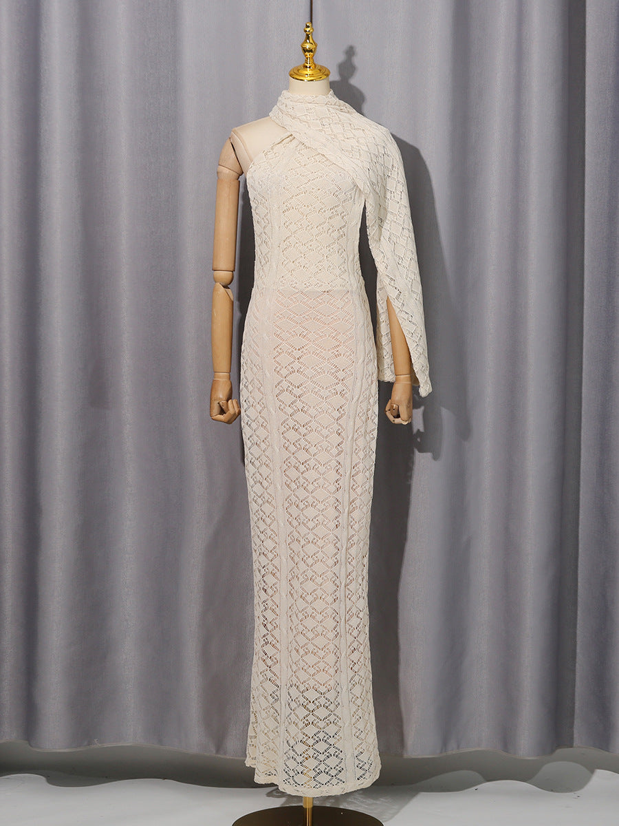 Shawl Lace Sleeveless Waist-Slimming Maxi Dress