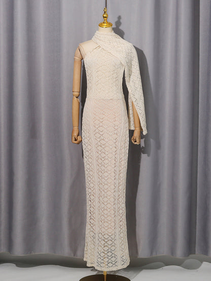 Shawl Lace Sleeveless Waist-Slimming Maxi Dress