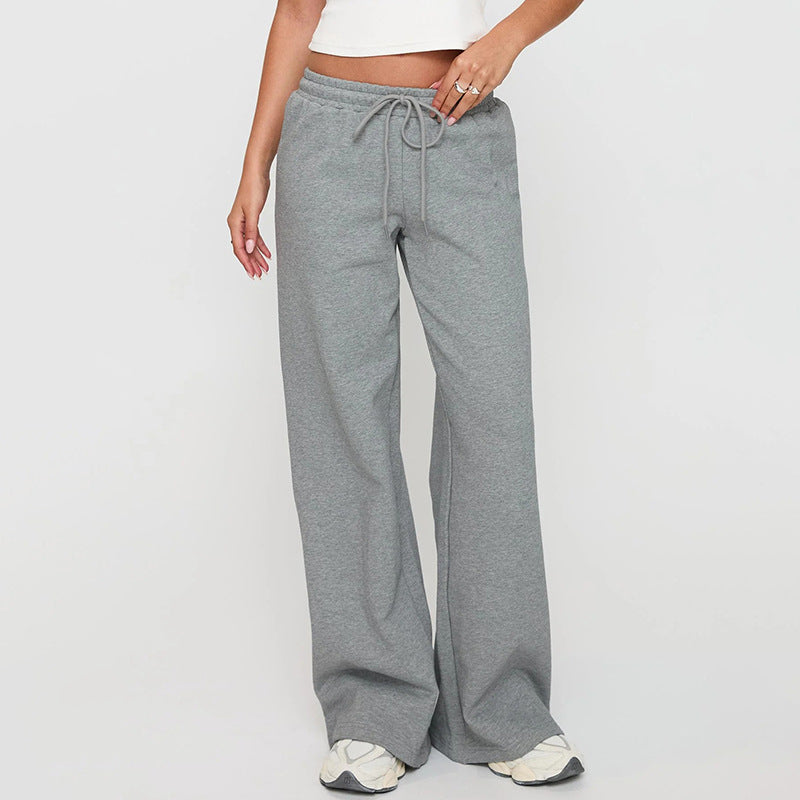 Casual Loose Drawstring Waist Solid Color Trousers