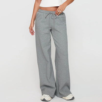 Casual Loose Drawstring Waist Solid Color Trousers