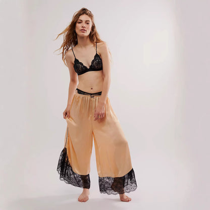 Lace Satin Wide-Leg Office Trousers