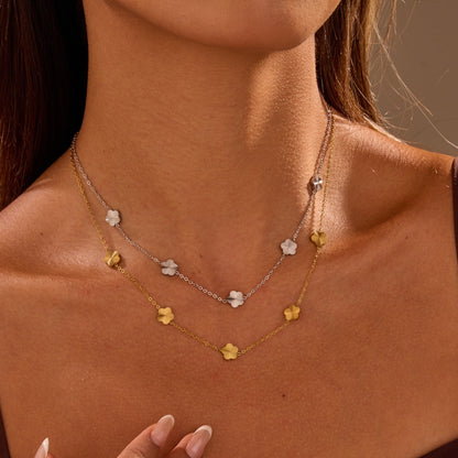Five Petal Floral 18K Gold Plated Necklace
