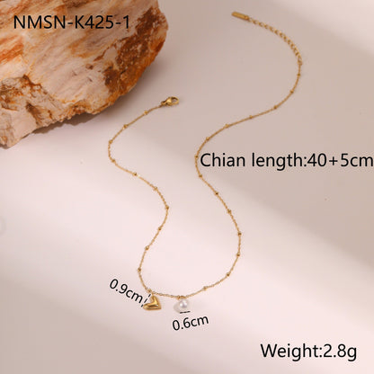 Pearl Heart Clavicle Chain Necklace — 18K Gold
