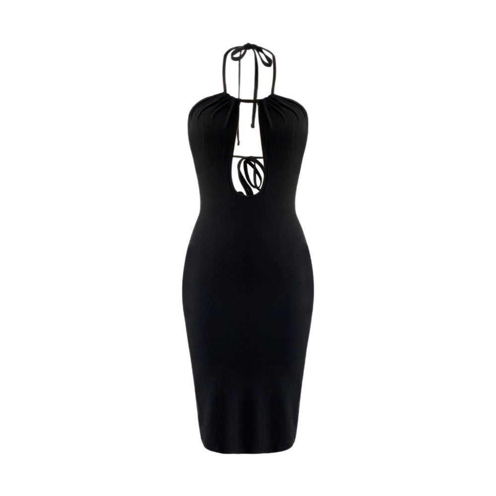 Hollow-Out Halter Backless Slit Slim Beach Dress