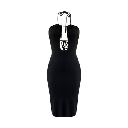Hollow-Out Halter Backless Slit Slim Beach Dress