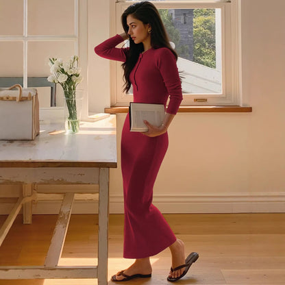 Skinny Hip Slim Fit Knit Maxi Dress