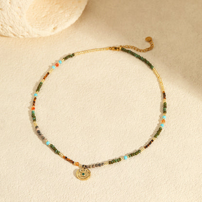 Natural Stone Multi-Charm Clavicle Necklace