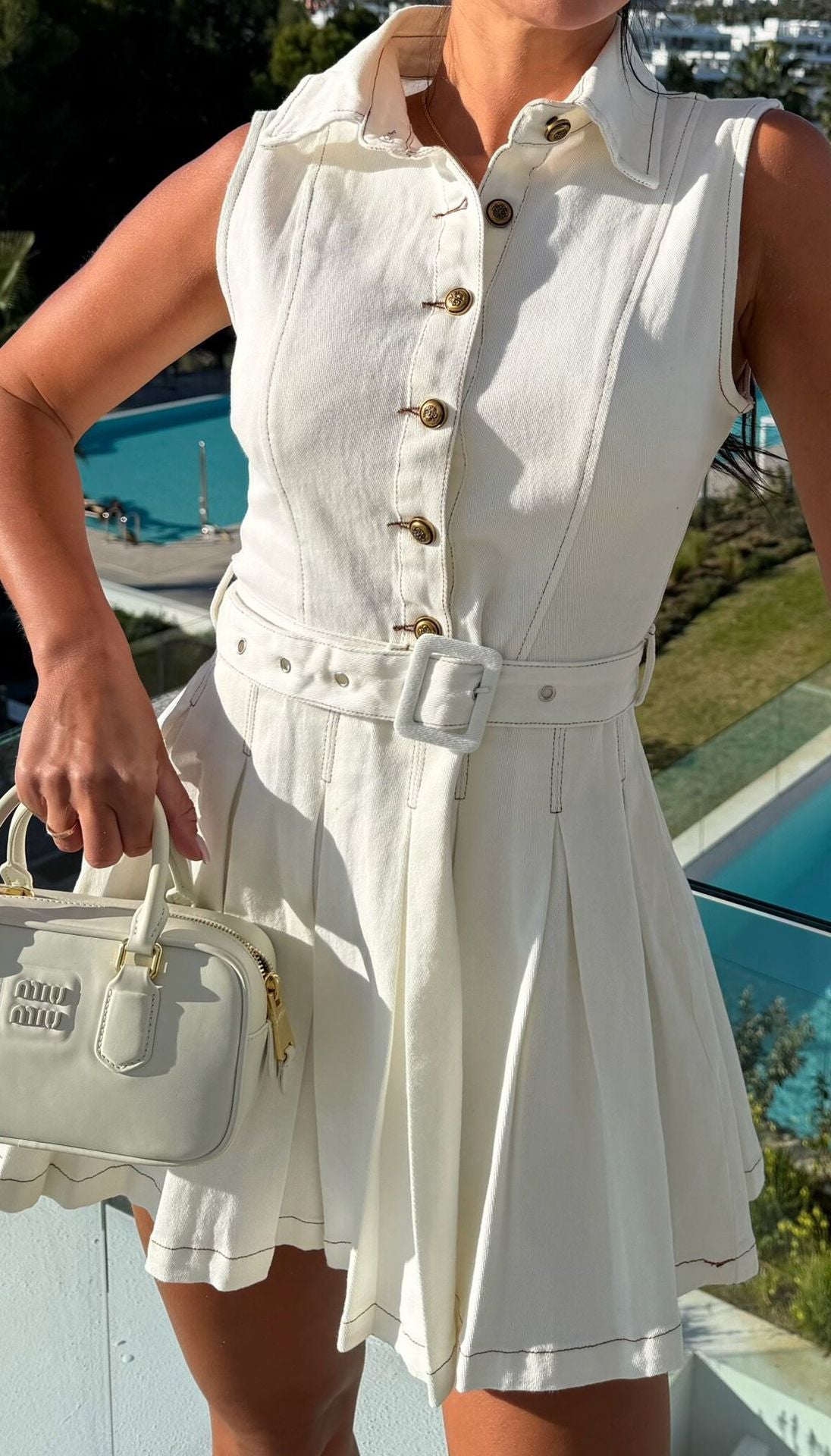 Sleeveless Denim Button Casual Midi Dress