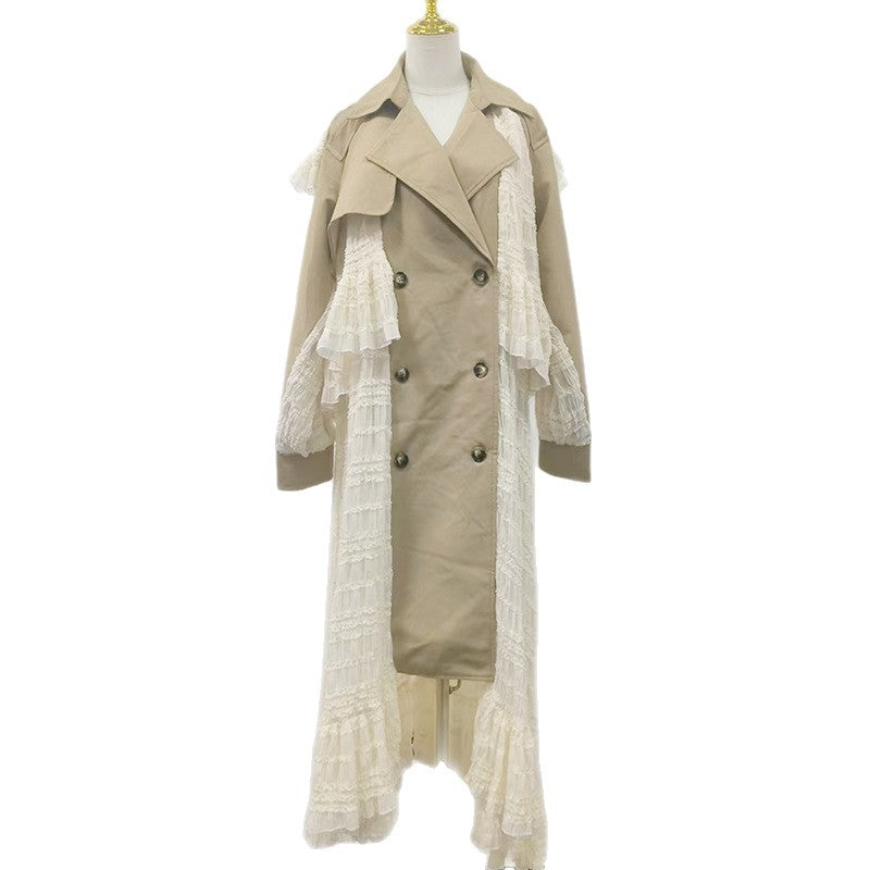 Lace Stitching High-Grade Waist-Slimming Trench Coat