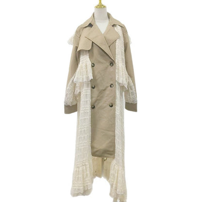 Lace Stitching High-Grade Waist-Slimming Trench Coat