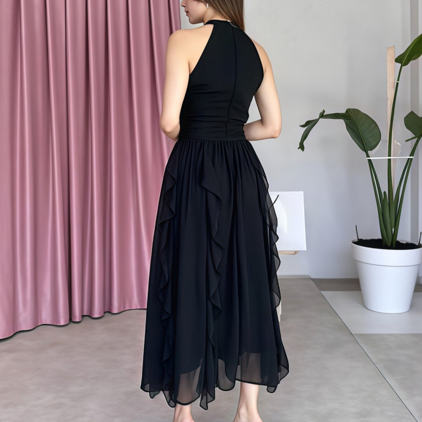French Ruffle Waist-Slimming Mini Dress