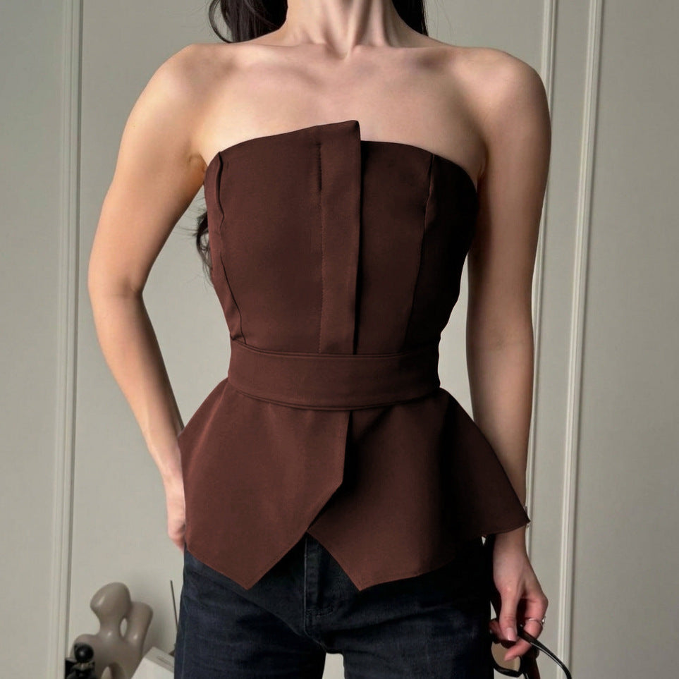 Tied Waist Side Slit Tube Top Vest