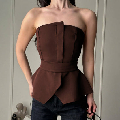 Tied Waist Side Slit Tube Top Vest