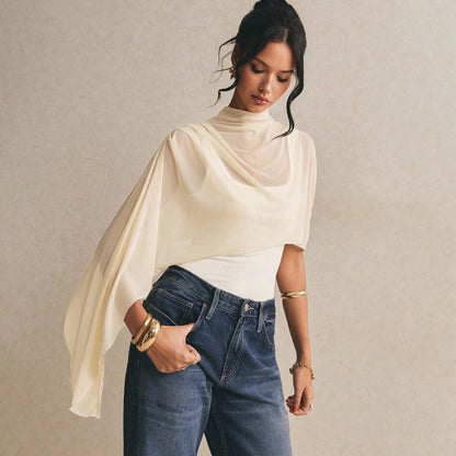Asymmetric Mesh Shawl Slim Two-Piece Jumpsuit Set