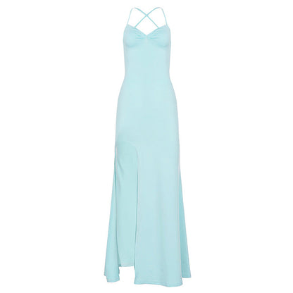 Bow Lace-Up Backless Split Vacation Dress