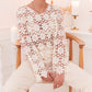 Retro Striped Embroidered Flounce Sleeve Collared Shirt