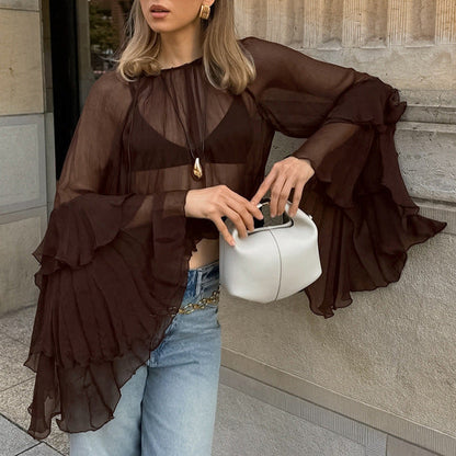 Ruffle Sleeve Loose Chiffon Shirt