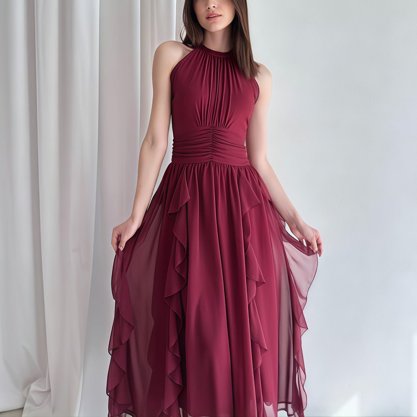 French Ruffle Waist-Slimming Mini Dress