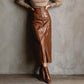Button Slit Slim High Waist Faux Leather Long Sheath Skirt