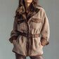 Lamb Wool Faux Leather Pocket Belt Retro Coat
