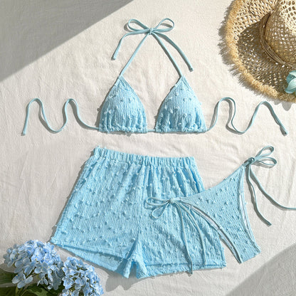 Halter Lace-Up Three-Piece Bikini Set