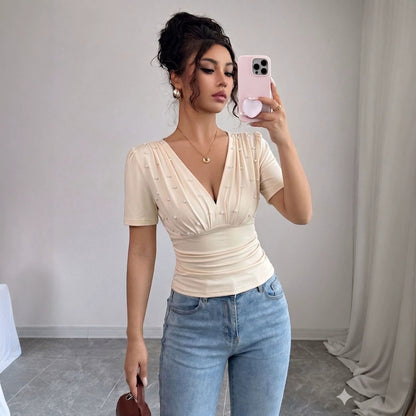 V-Neck Loose Casual Short Sleeve Pullover Top