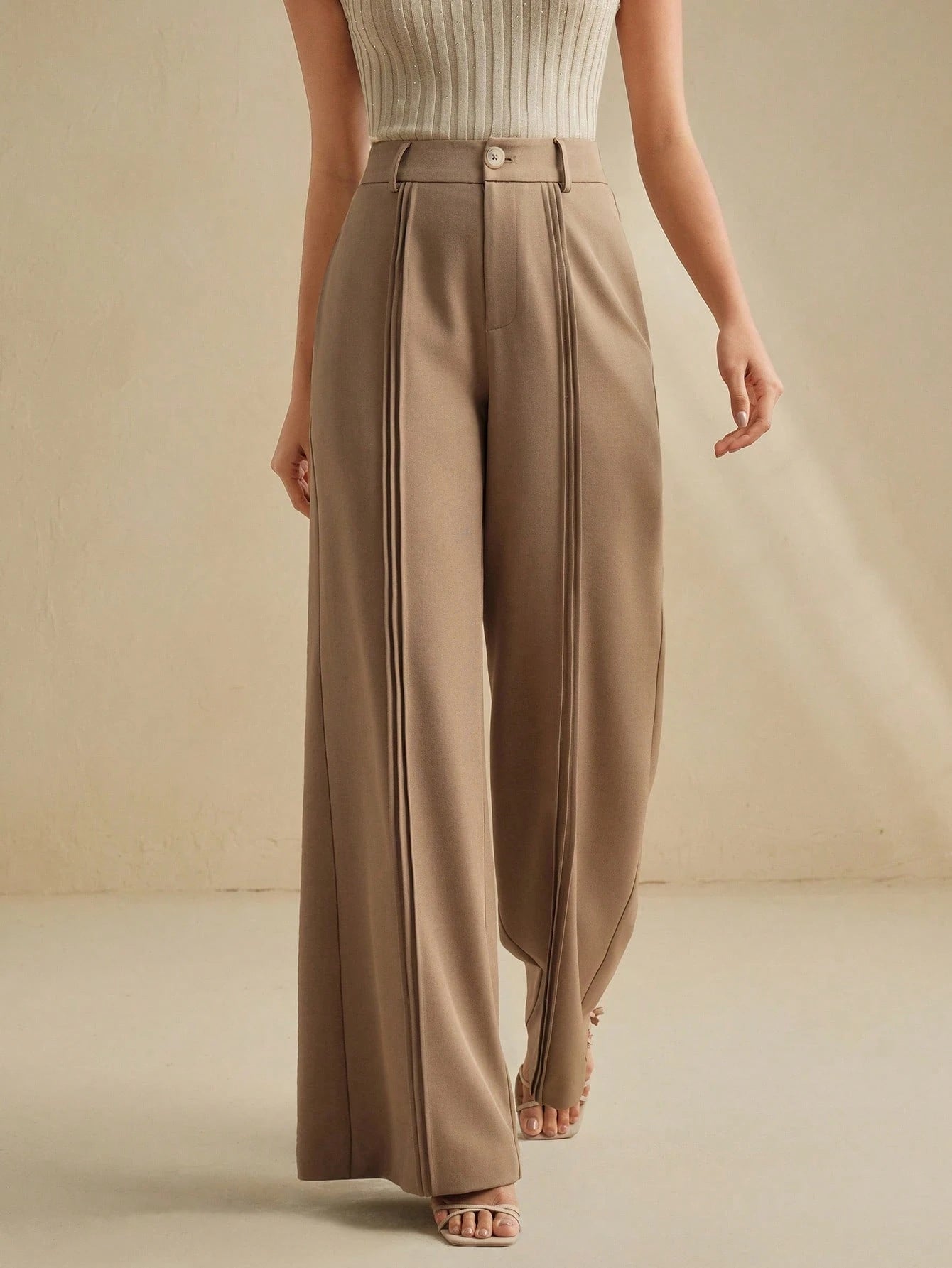 High Waist Drape Wide Leg Office Suit Pants