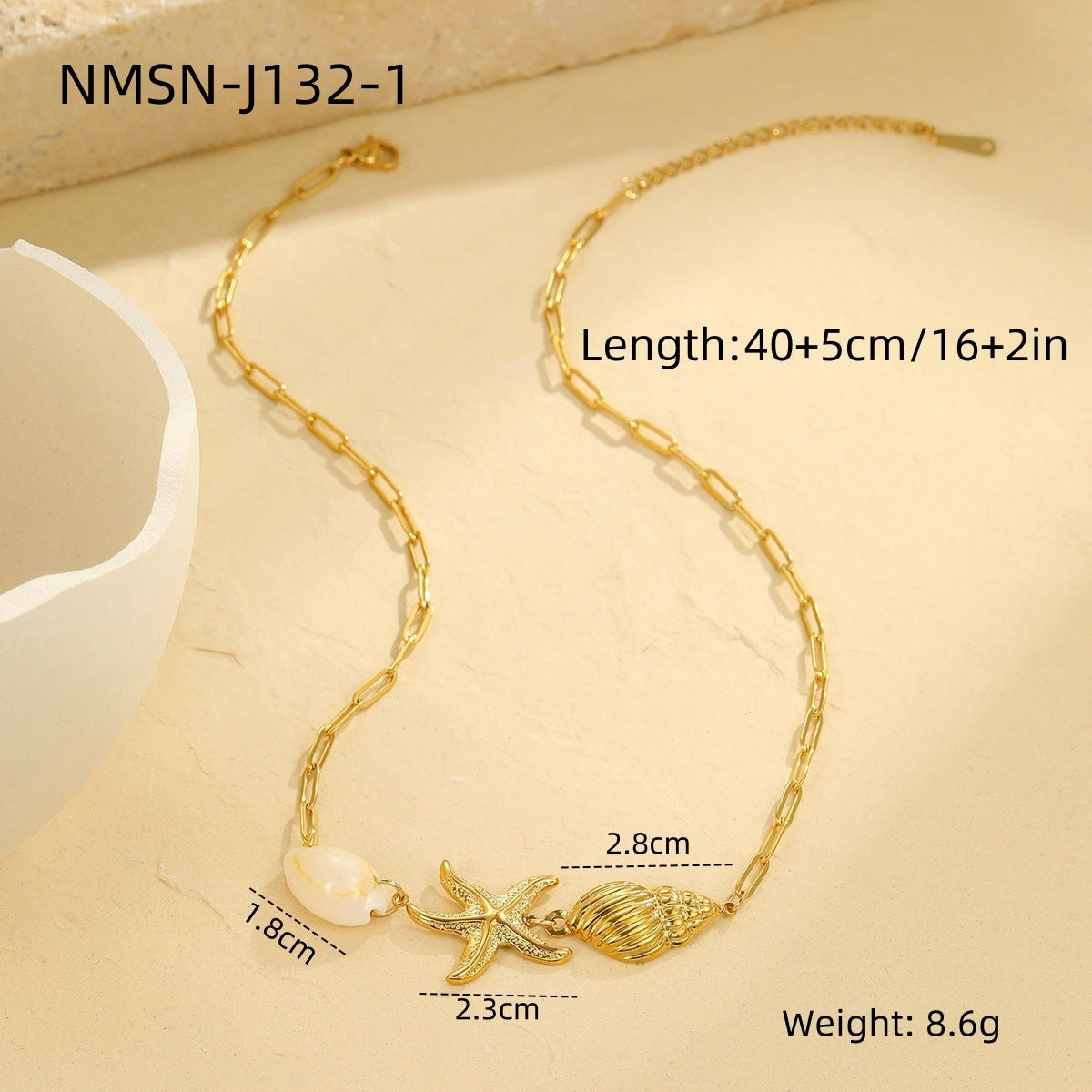 Ocean Starfish Shell Necklace & Pearl Bracelet Set