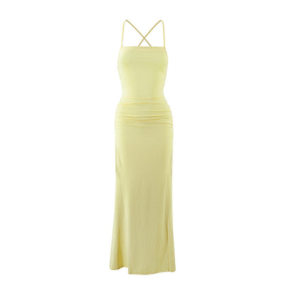 Backless Cross Strap Low Waist Hip Wrapped Maxi Dress