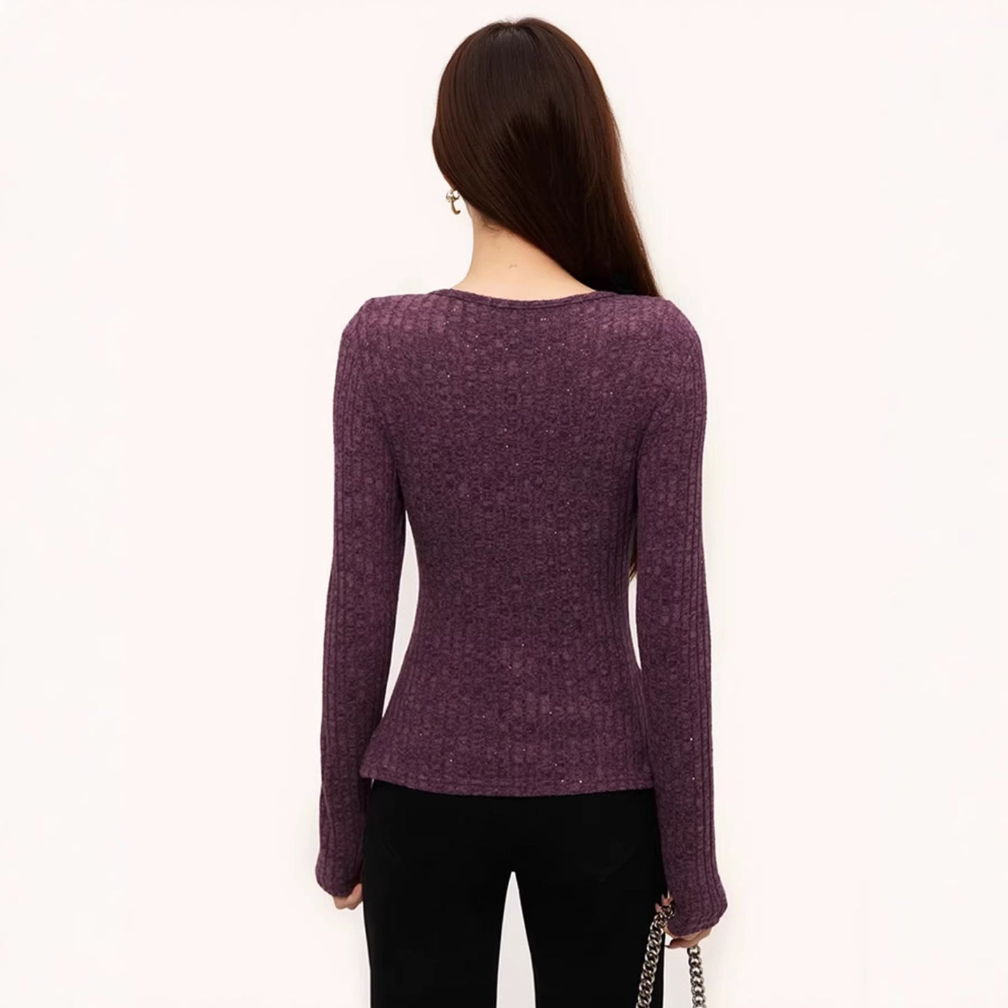 Rhinestone Slim Long Sleeve Top