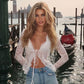 Lace See-Through Lace-Up Long Sleeve Cardigan Top