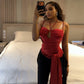 Pleated Thin Strap Halterneck Backless Wrap Top