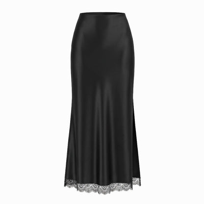 Satin Lace Split High Waist Sexy Pencil Skirt