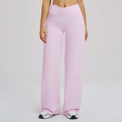 Cross Waist Brushed Loose Wide Leg Sports Pants